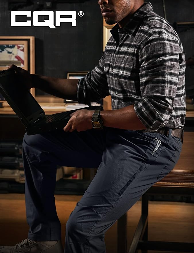 CQR Men's Flex Stretch Tactical Pants, Water Resistant Ripstop Cargo Pants, Lightweight EDC Outdoor Work Hiking Pants