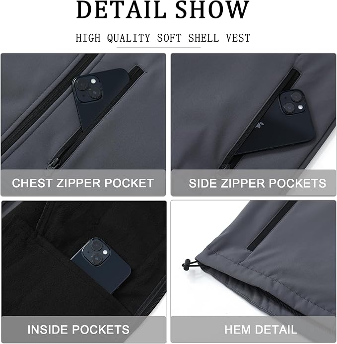 Men's Lightweight Softshell Vest Outerwear Windproof Sleeveless Jacket for Golf Running Hiking