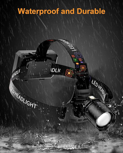 SKYFIRE Rechargeable Headlamp High Lumens, 7500mAh Motion Sensor LED Head Light with Zoomable, 13 Modes, 90° Adjustable, IPX6 Waterproof for Adults, Camping, Hiking, Fishing, Running, Cycling
