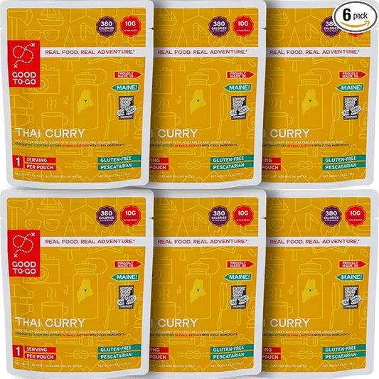 GOOD TO-GO Thai Curry (6-Pack of Single Servings) | Camping & Backpacking Food | Just Add Water Backpacking Meals | Good To-Go Dehydrated Meals Taste Better Than Freeze Dried Food