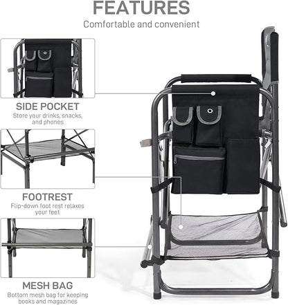 EVER ADVANCED Medium Tall Directors Chair Foldable Makeup Artist Chair Bar Height with Side Table Cup Holder and Pocket Footrest, Supports 400LBS (Grey, Seat Height: 23.2 inches)