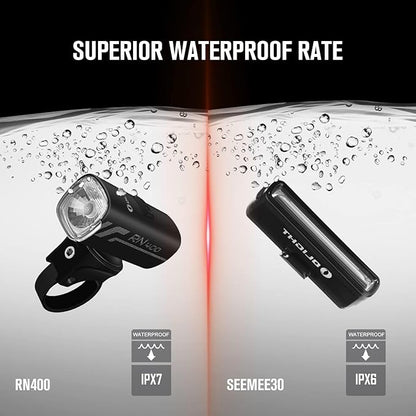 OLIGHT RN 400 LED Bike 400 Lumens Headlight and Seemee 30 C 30 Lm Bicycle Taillight Set, Rechargeable Type-C Waterproof Bike Light Set, Easy to Install for Road Urban Cyclists and Night Riding