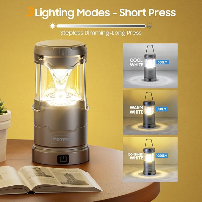 4 Pack Camping Lanterns Rechargeable Collapsible, 65 LED 3 Lighting Modes, 1000LM Dimmable Camping Lights Waterproof, Portable Lantern for Camping Essentials Power Outages Tent Emergency Home Hiking