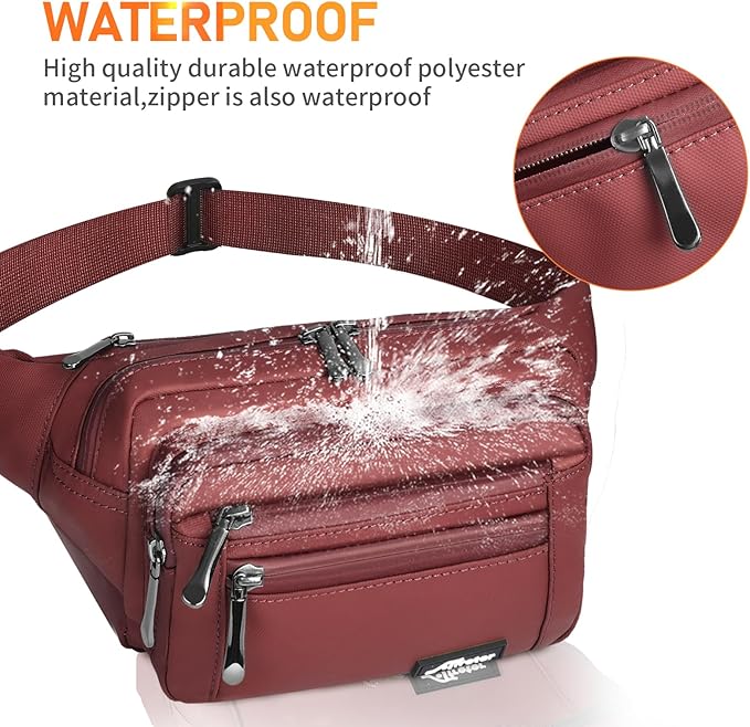 Waist Pack Bag Fanny Pack for Men&Women Hip Bum Bag with Adjustable Strap for Outdoors Workout Traveling Casual Running Hiking Cycling (Wine Red)