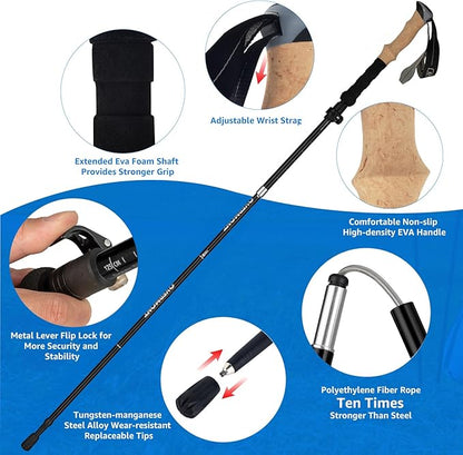Overmont 7075 Aluminum Trekking Poles - Lightweight Collapsible Hiking Poles Adjustable Walking Sticks with EVA Handle All Terrain Accessories Carry Bag - Set of 2