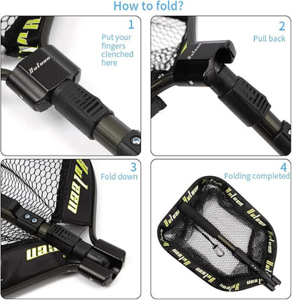 YVLEEN Floating Fishing Net - Folding Fishing Landing Net with Rubber Coating Mesh for Easy Fish Catch and Release, Fishing Net for Freshwater and Saltwater