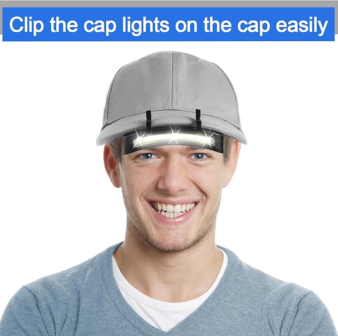 Mudder 4 Pcs Hat Light Clip Cob Cap Lights Clip on Hat Headlamp Battery Powered Cap Brim Lamp Black Waterproof Ultra Bright Headgear Flashlight for Hunting Camping Fishing Hiking