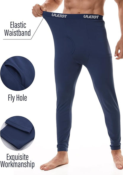 URATOT Men's Thermal Underwear Bottom Fleece Long Johns for Men Soft Warm Base Layer Thermal Pants for Cold Weather