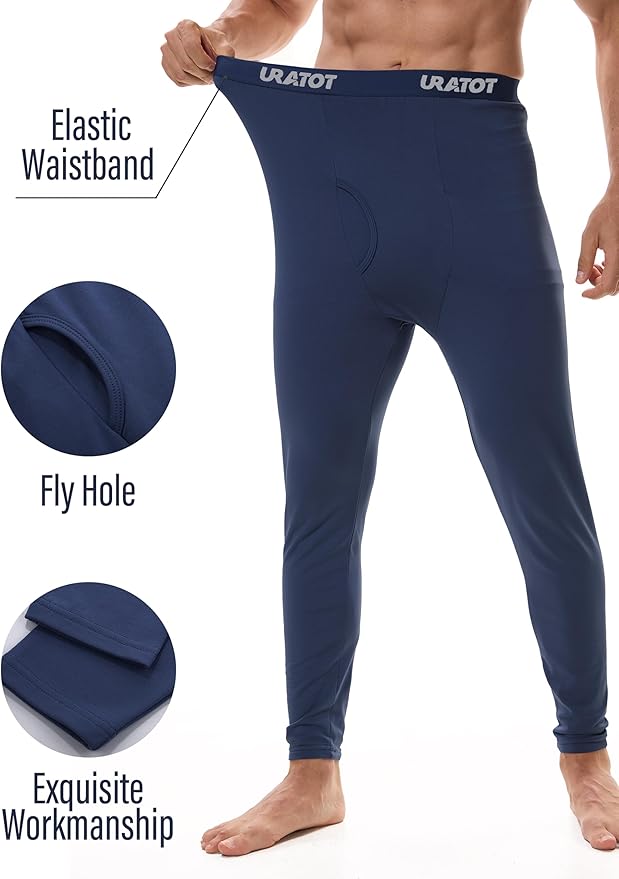 URATOT Men's Thermal Underwear Bottom Fleece Long Johns for Men Soft Warm Base Layer Thermal Pants for Cold Weather