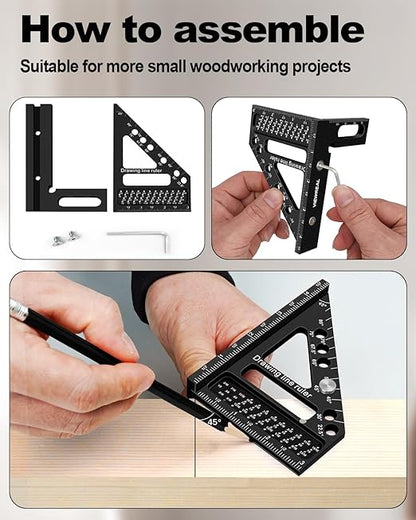 Precision Multi-Angle Carpenter's Square - Versatile Aluminum Woodworking Tool with Laser-Etched Markings for Engineering & Construction