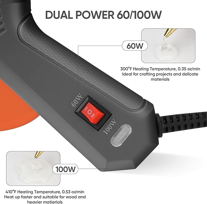 ROMECH Full Size Hot Glue Gun with 60/100W Dual Power and 21 Hot Glue Sticks (7/16"), Fast Preheating Heavy Duty Industrial Gluegun with Storage Case for Crafting, DIY and Repairs (Gray)