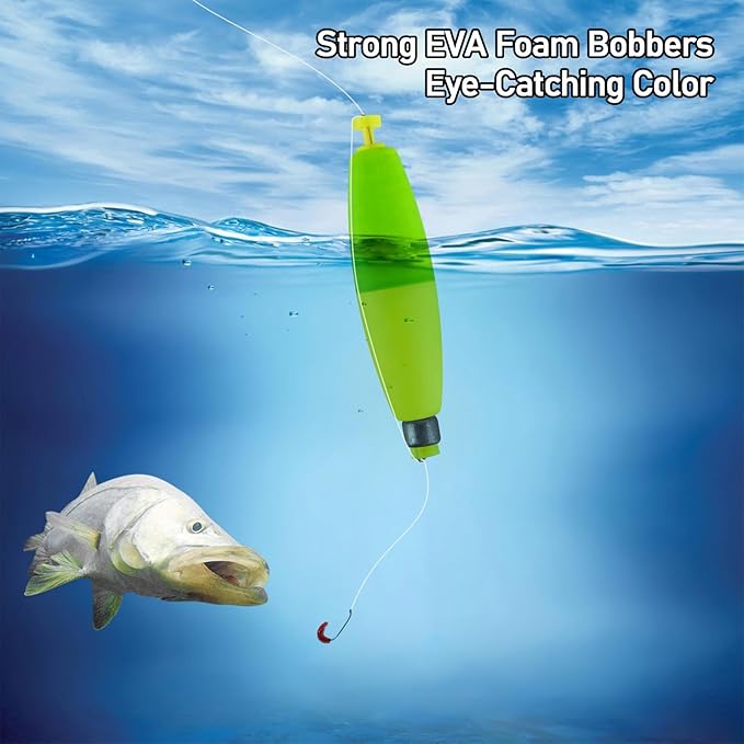 Dr.Fish Cigar Fishing Bobbers Weighted Fishing Floats EVA Foam Snap-On Spring Floats Fly Sea Boat Fishing for Bass Trout Panfish Bluegills