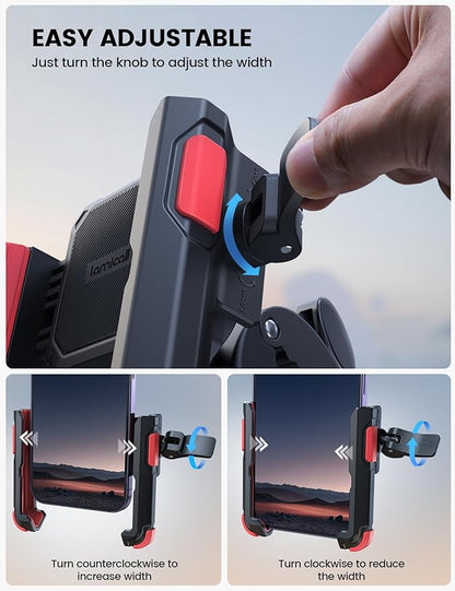 Lamicall Motorcycle Phone Mount Holder - [Camera Friendly] [1s Lock] Bike Phone Holder Handlebar Clamp, Bicycle Scooter Phone Clip, for iPhone Air, 17, 16, 15 Pro Max, Galaxy, 4.7-7" Phones, Red