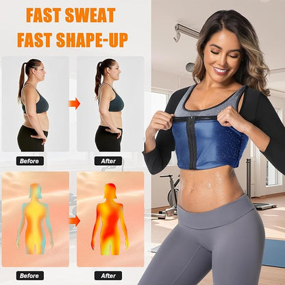 Sauna Suit for Women Heat Trapping Long Sleeve Sweat Suit Weight Loss Waist Trainer Workout Body Shaper with Zipper