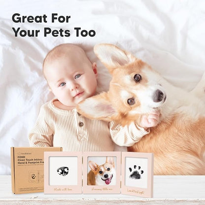 Inkless Baby Handprint and Footprint Kit for Newborn - Baby Footprint Kit, Newborn Keepsake Nursery Picture Frame,Dog Paw Print Maker,Personalized Gifts for New Mom,Showers & Registry(Petal Pink/Gold)