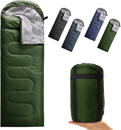 Camping Sleeping Bag 3 Seasons Warm & Cool Weather, Lightweight, Waterproof, Portable Backpacking for Adults & Kids - Camping Essentials Gear Accessories Hiking Travel