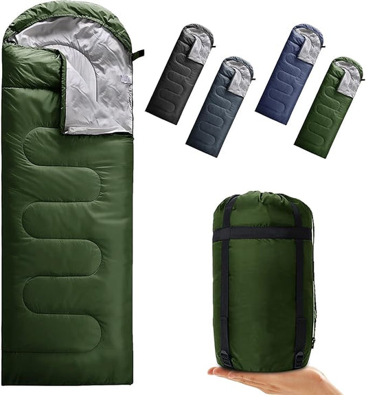 Camping Sleeping Bag 3 Seasons Warm & Cool Weather, Lightweight, Waterproof, Portable Backpacking for Adults & Kids - Camping Essentials Gear Accessories Hiking Travel