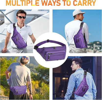 Waist Pack Bag Fanny Pack for Men&Women Hip Bum Bag with Adjustable Strap for Outdoors Workout Traveling Casual Running Hiking Cycling (Purple)