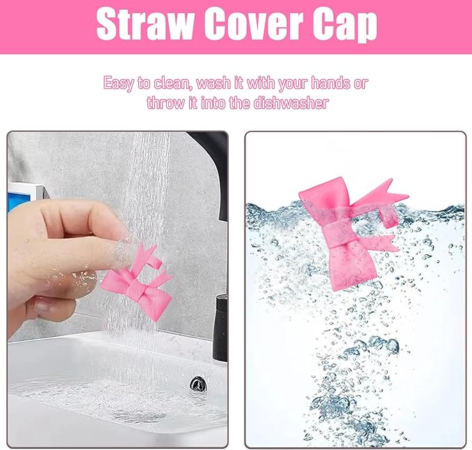 6Pcs Silicone Straw Toppers Covers for Stanley Cups 40/30oz 10mm(0.4in) Black Dust-Proof Bow Straw Covers Toppers Dark Purple Suitbale for Stanley Cup Accessories Reusable Straws Caps