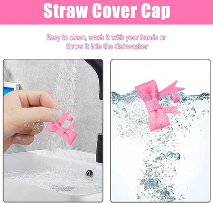 6Pcs Silicone Straw Toppers Covers for Stanley Cups 40/30oz 10mm(0.4in) Black Dust-Proof Bow Straw Covers Toppers Dark Purple Suitbale for Stanley Cup Accessories Reusable Straws Caps