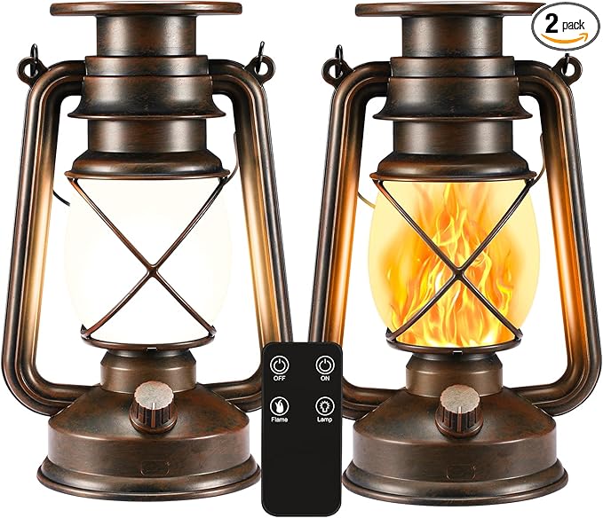Solar Lantern Outdoor, Hanging Solar Lights Flickering Flame LED Vintage Lantern, Waterproof Camping Lamps, Auto On/Off Landscape Decor for Table Patio Garden Yard Pathway Porch, 2 Pack