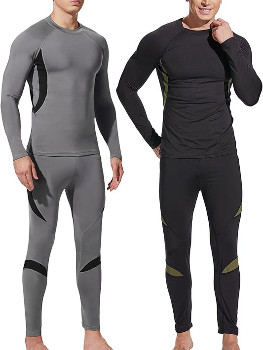 UNIQUEBELLA Men's Thermal Underwear Sets Top & Long Johns Fleece Sweat Quick Drying Thermo Base Layer