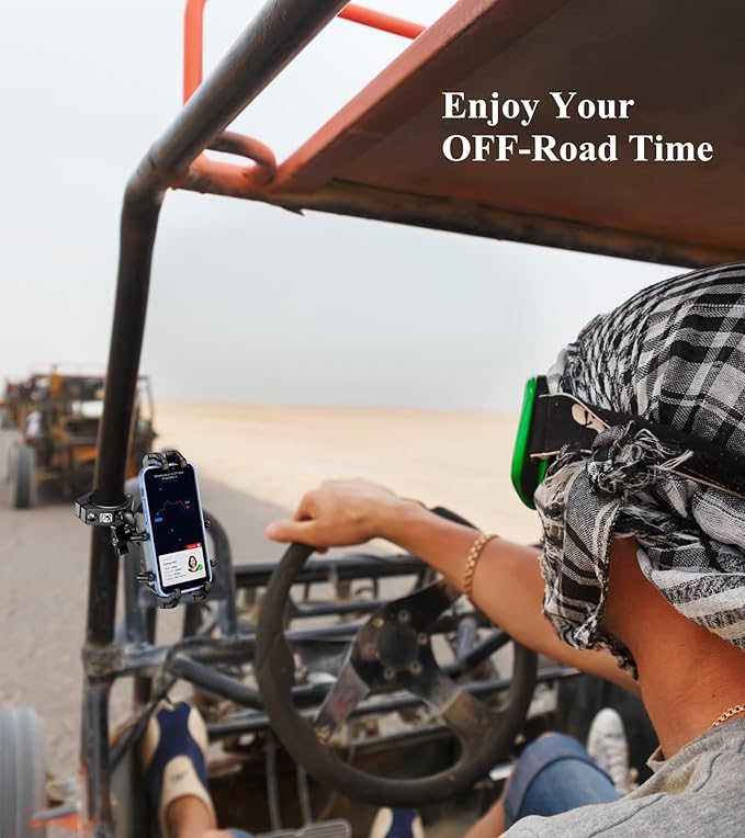 BRCOVAN Anti-Theft UTV Phone Mount Holder with Vibration Dampener & Secure Lock, Fit 1.5/1.65/1.75/1.85/2'' Roll Cage Bar, Heavy Duty, Adjustable Size, Big Phone Friendly for 5.4-7.2'' Cellphone