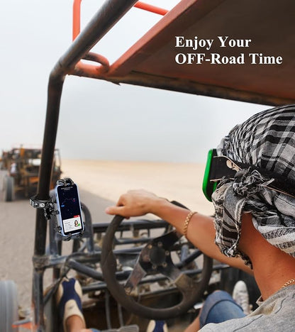 BRCOVAN Anti-Theft UTV Phone Mount Holder with Vibration Dampener & Secure Lock, Fit 1.5/1.65/1.75/1.85/2'' Roll Cage Bar, Heavy Duty, Adjustable Size, Big Phone Friendly for 5.4-7.2'' Cellphone
