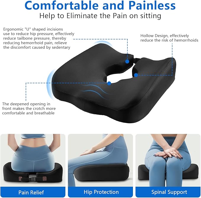 Adjustable Wheelchair Cushions for Tailbone Pain Relief Cushion, Pressure Relief Wheelchair Cushion, Donut Pillow for Hemorrhoids, Bedsores, Prostate, Tail Vertebrae，Sedentary Wheelchair (Black)