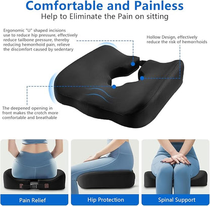 Adjustable Wheelchair Cushions for Tailbone Pain Relief Cushion, Pressure Relief Wheelchair Cushion, Donut Pillow for Hemorrhoids, Bedsores, Prostate, Tail Vertebrae，Sedentary Wheelchair (Black)