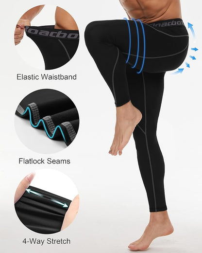 Roadbox 3 Pack Compression Pants Men, Performance Running Workout Sports Leggings, Gym Basketball Athletic Tights Base Layer