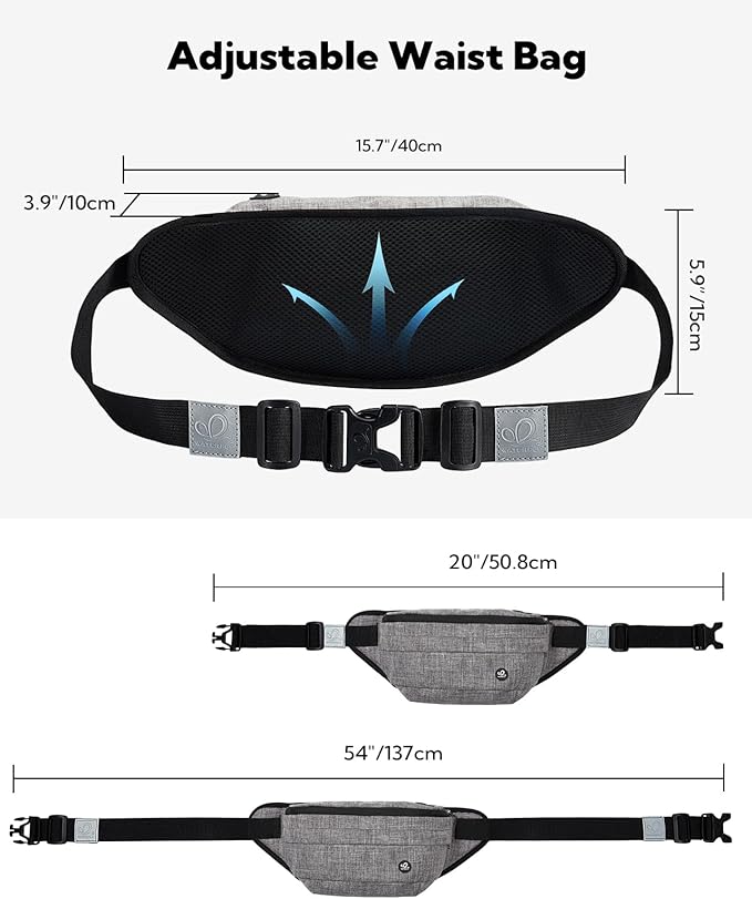 WATERFLY Running Belt Fanny Pack: Runner Marathon Jogging Waist Pack Sport Workout Exercise Fitness Phone Holder Belt for Men Women Jogger Slim Waistband Black