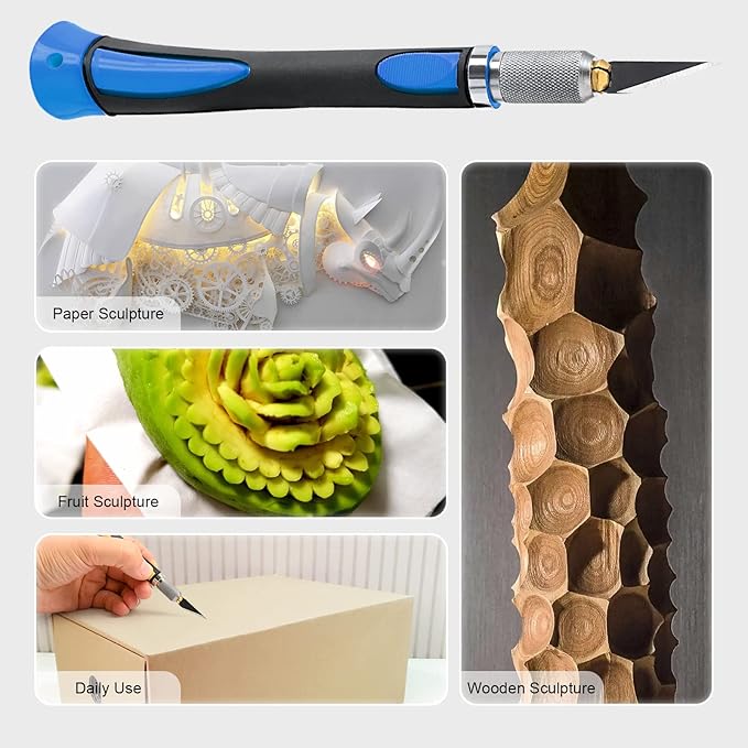 FOSHIO 2 Pack Precision Craft Knife Set with 20 Pieces Replacement Blades, Ergonomic Non-Slip Handle Hobby Knife with Protective Cover for Art, Craft Scrapbooking, Stencil (Blue)