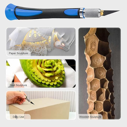 FOSHIO 2 Pack Precision Craft Knife Set with 20 Pieces Replacement Blades, Ergonomic Non-Slip Handle Hobby Knife with Protective Cover for Art, Craft Scrapbooking, Stencil (Blue)