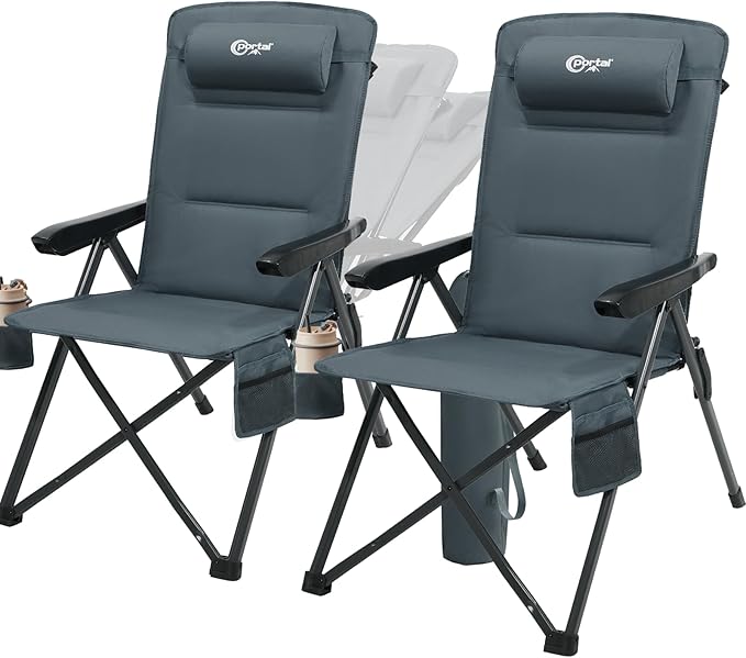 PORTAL Reclining Camping Chair with Adjustable Back Folding Camp Recliner for Adults Portable High Back Oversized, 400LBS, 2-Pack