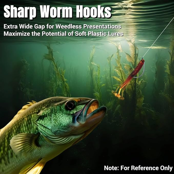 120Pcs Bass Hooks Set, Strong Offset Bass Fishing Hooks Freshwater Barbed Sharp Worm Hooks for Texas Rigging Fishing Extra Wide Gap 6 Sizes Assorted #1 1/0 2/0 3/0 4/0 5/0