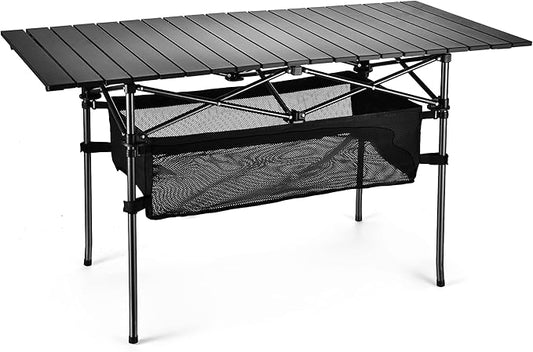 Lightweight Aluminum Folding Camping Table (47” x 21.65” x 26.7”), Portable Roll-Up Design for Outdoor, Camping, Beach, BBQ, Patio, and Picnic, Durable & Waterproof with Carrying Bag