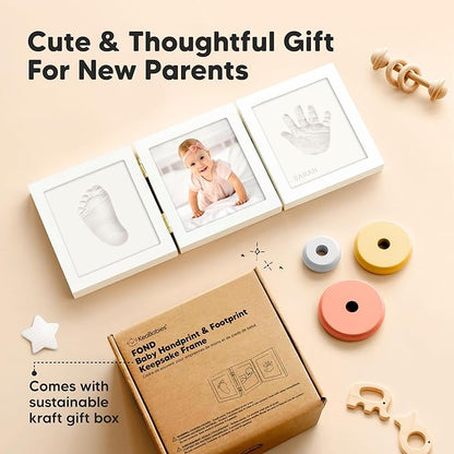 Baby Shower Gifts for Boys, Girls - Baby Hand and Footprint Kit, Newborn Handprint Kit, Keepsake Photo Frame, Nursery Picture Frame, Gender-Neutral Newborn Keepsake Gifts (Alpine White)
