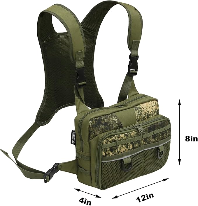 Fishing Chest Pack, Fly Fishing Bag for Men and Women, Tackle and Fly Boxes Storage Pack, Hunting Binocular Pack (Green)