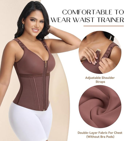SHAPSHE Waist Trainer Corset for Women Tummy Control Sport Workout Body Shaper Vest for Women Postpartum Gym Zipper and Hooks