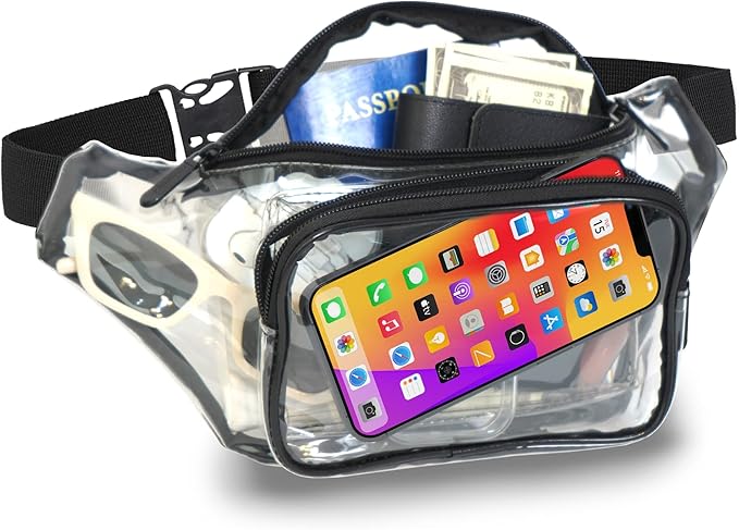 Clear Fanny Pack Belt Bag – Stadium Approved Waist Pack for Men & Women, Crossbody Bum Bag for Travel, Hiking, Running