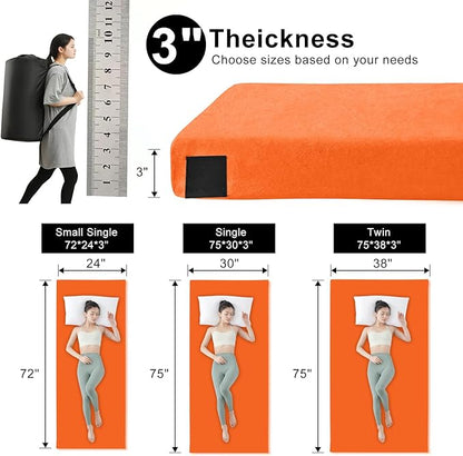 Memory Foam Camping Mattress pad, Comfortable Thick Floor Sleeping Mat for Adults with Waterproof and Non-Slip Bottom, Portable Roll Up Mattress for Sleepover Guest,Cot Mad for Car Camping