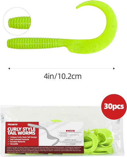 Curly Style Tail Worms Fishing Lures – Realistic Wavy Tail Soft Bait Grub Swimbaits for Saltwater & Freshwater Fishing, Available in 4 Inch & 6 Inch, Perfect for Bass, Trout, Crappie, & More