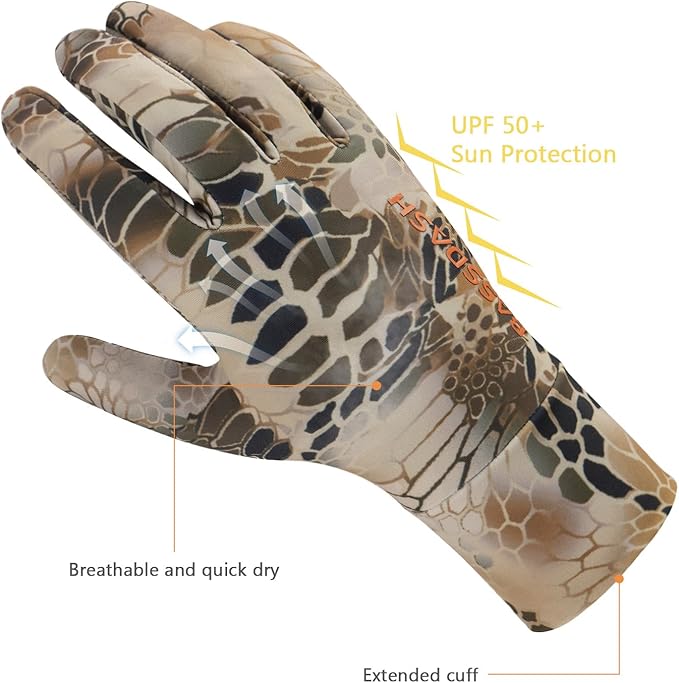 BASSDASH Men’s Camo Hunting Gloves UPF 50+ Lightweight Touchscreen Gloves for Warm Weather Fishing Hiking Outdoor Activities