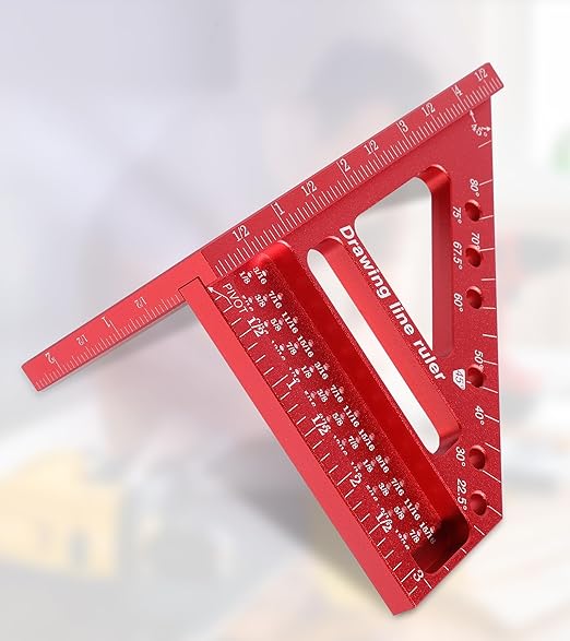 TRZZ 3D Multi-Angle Measuring Ruler, Precision Woodworking Carpenter Square for 0-90° Angles, Aluminum Alloy Tool for Engineering, Construction, and DIY Projects (Red)