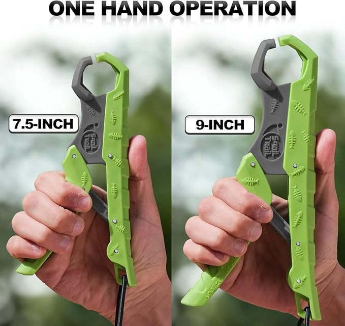 SNAIL TRAIL 7.5''/9'' Floating Fish Gripper, Fishing Grabber, Catfish Mouth Pliers, Caught Bass Holder, Digital Scale Hook Clamp, Saltwater Lip Grip Tool with Lanyard, Gifts for Men