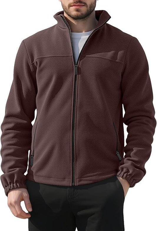 Mens Polar Fleece Jacket Full Zip Lightweight Casual Outdoor Jackets Stand Collar Warm Coats with Pockets