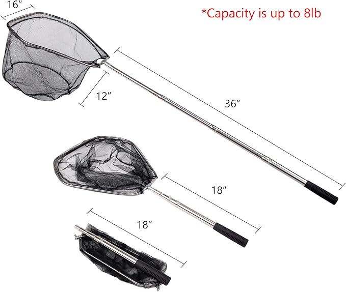 RESTCLOUD Fishing Landing Net with Telescoping Pole Handle, Fishing net Freshwater for Kids Men Women, Extend to 40-63 Inches