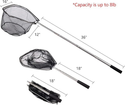 RESTCLOUD Fishing Landing Net with Telescoping Pole Handle, Fishing net Freshwater for Kids Men Women, Extend to 40-63 Inches