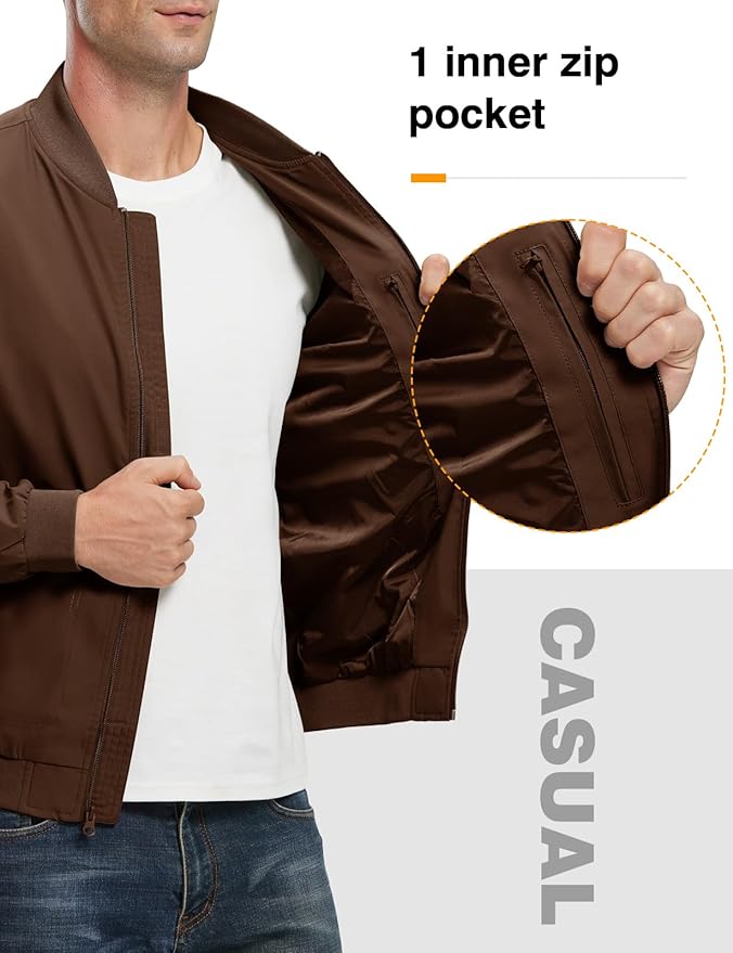 TBMPOY Men's Lightweight Bomber Jackets Light Windbreaker Casual Stylish Fall Golf Zip Up Dress Business Varsity